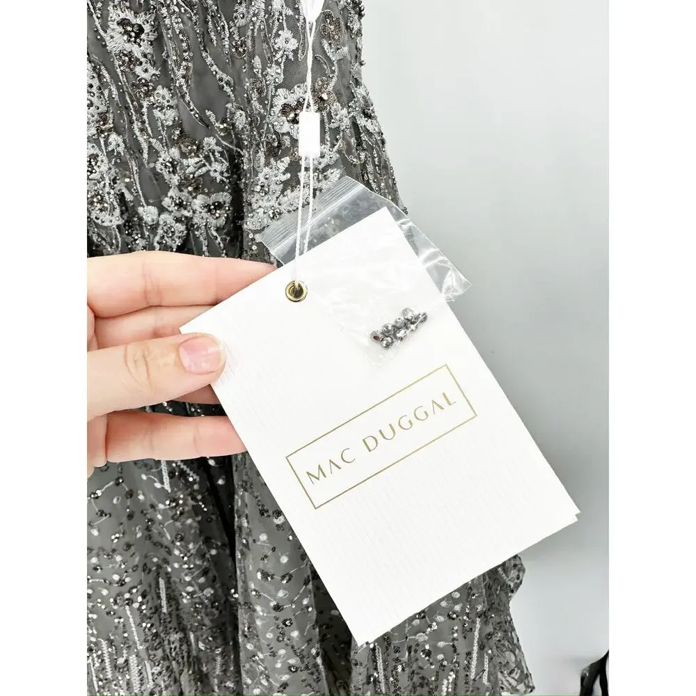 Mac‎ Duggal 20392 Gunmetal Embellished Butterfly Fit and Flare Tea-Length Dress - Picture 5 of 8